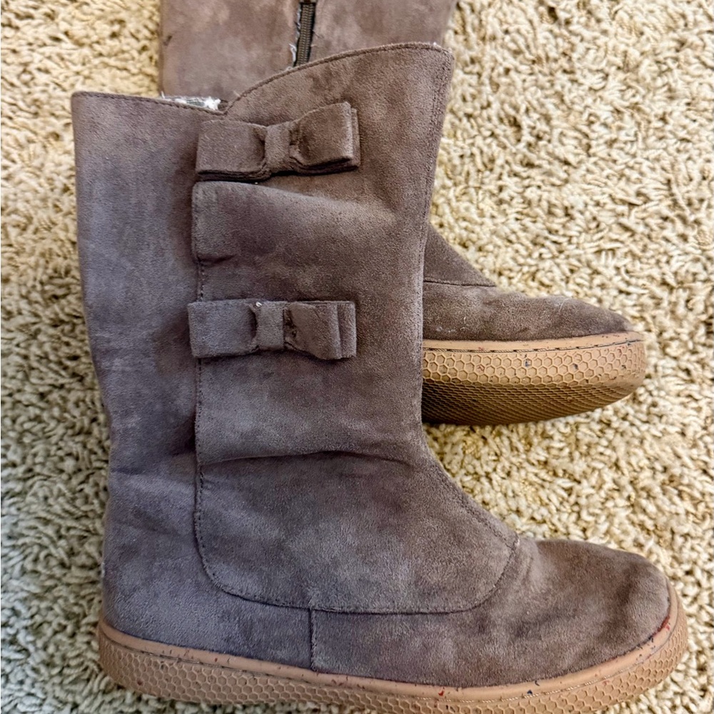 Girls' Suede Bow Mid-Calf Boots - Cozy Slip-On Style